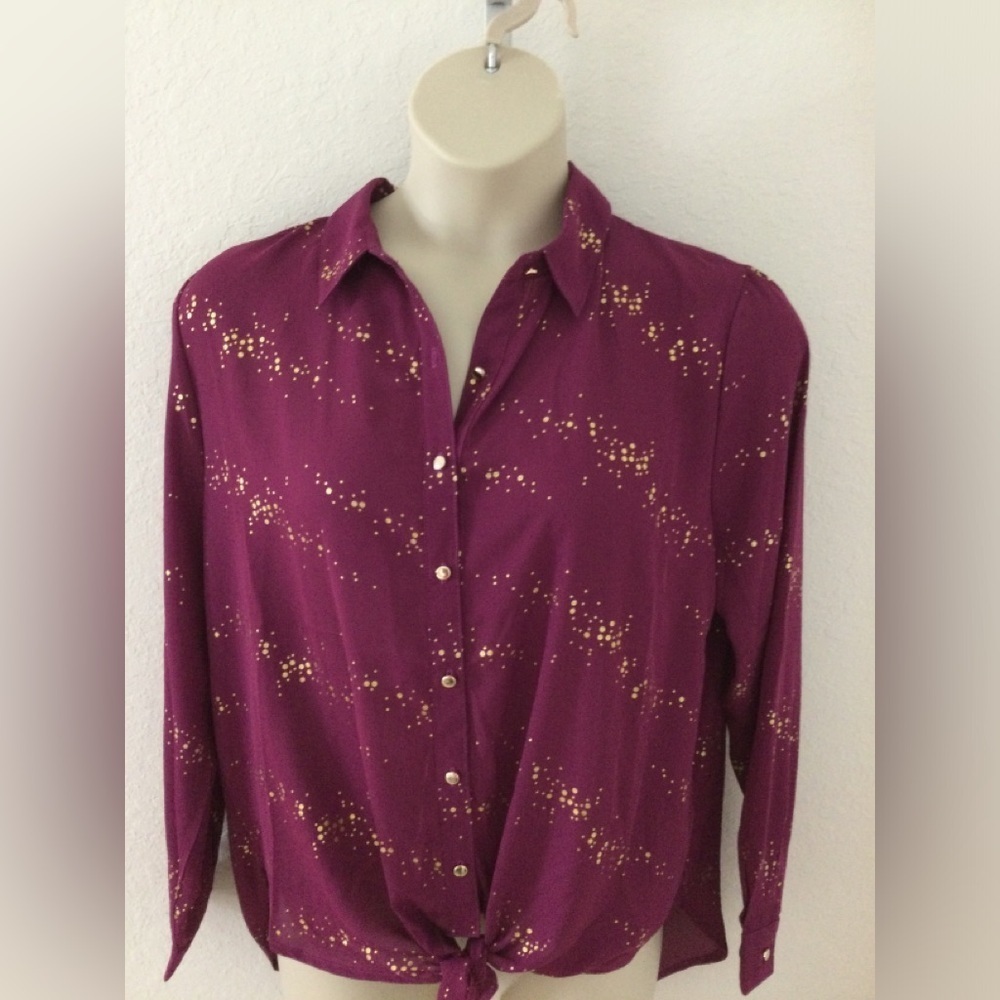 NY Collection blouse purple with gold button & metallic dots Woman 1X - Picture 6 of 12